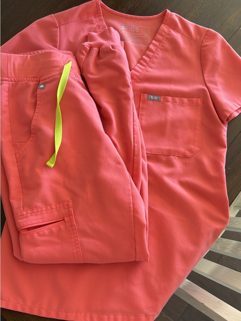 Figs Coral Track Pants & V-Neck Top Set